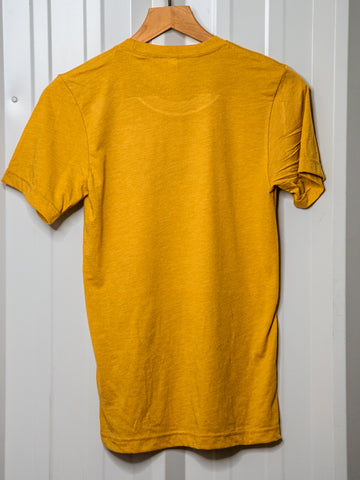 Handprinted T-shirt | Camp Blue | Stevie | Unisex Tri-Blend Mustard Tee