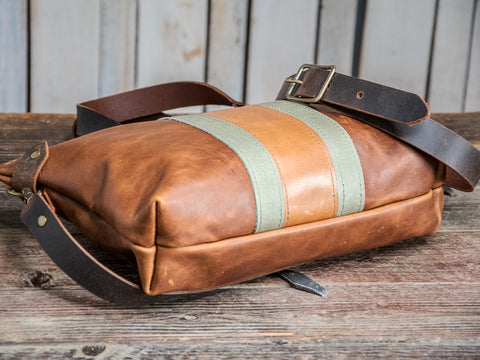 The Nelson Small striped Bowler | Chestnut | Handmade Leather Bag