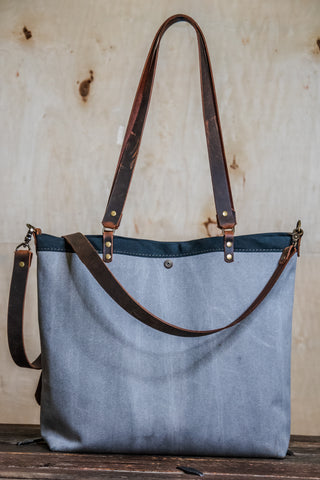 Canvas and Leather LARGE Farmer's Market Tote | Handprinted Wildest