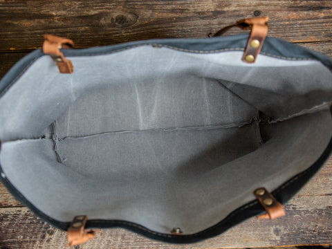 Canvas and Leather LARGE Farmer's Market Tote | Handprinted Wildest