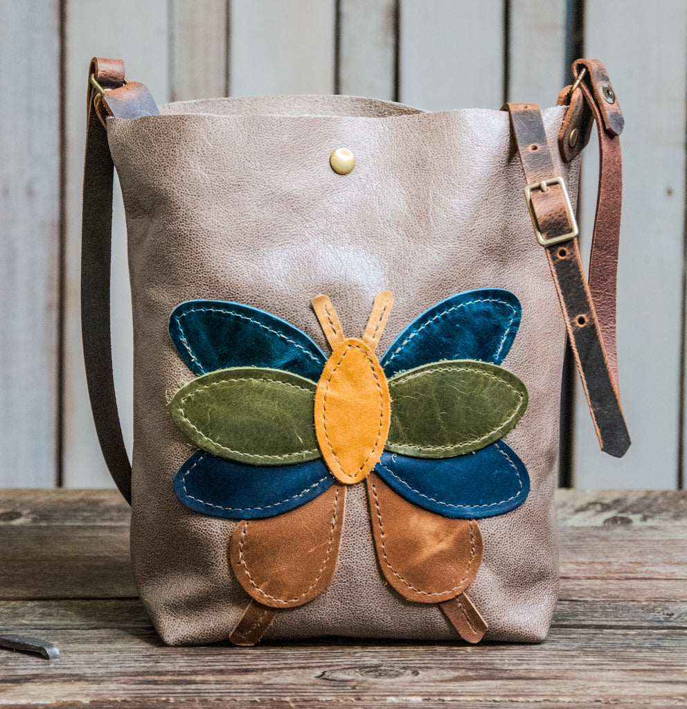 Ready to Ship | One of a Kind | butterfly ECO-FRIENDLY Leather Small North South tote | Only one Available | E2