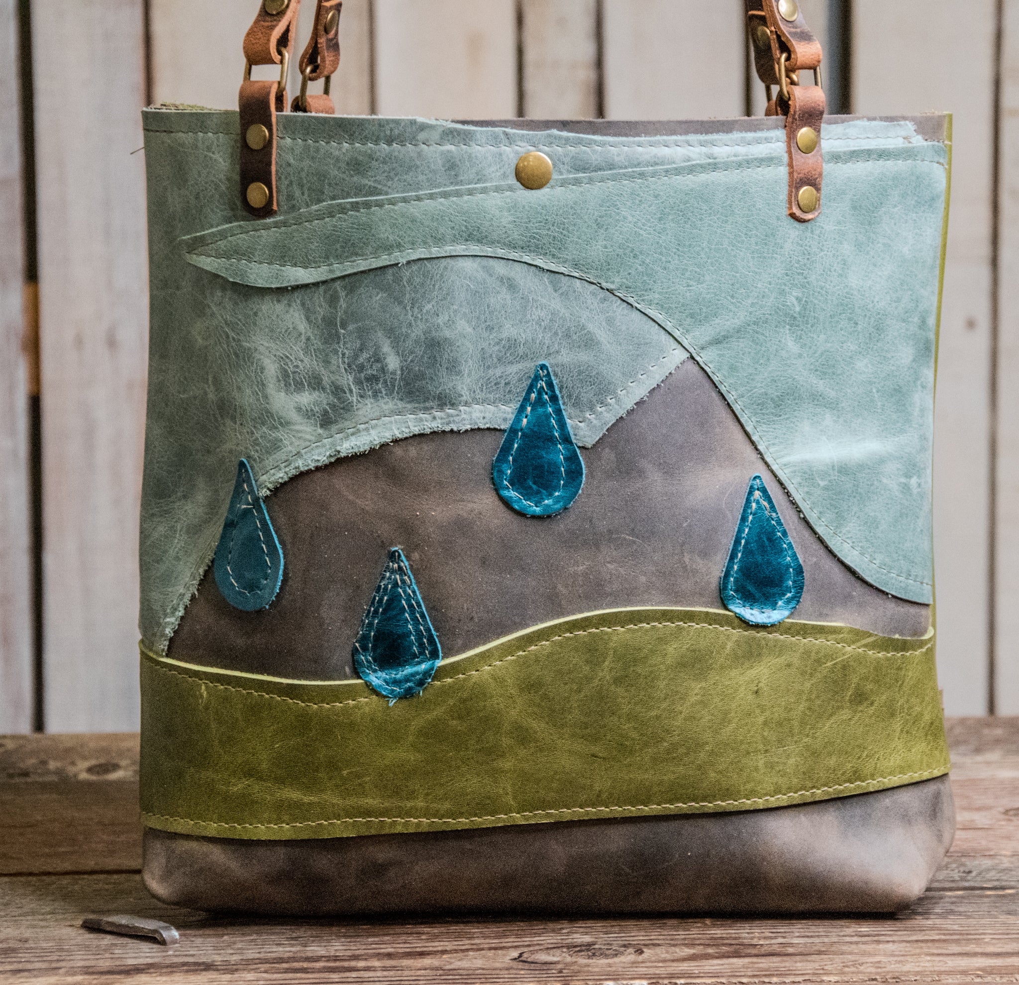 Ready To Ship | One of a Kind | Leather applique Sonny Raindrop Tote Snap  | Only one Available | E7