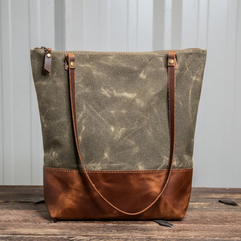 NEW RELEASE | The Essential Waxed Canvas and Leather tote | Closure and Strap Options