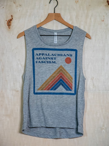 Made In Usa | Printed Muscle Tank | Heather Grey | Appalachians Against Fascism