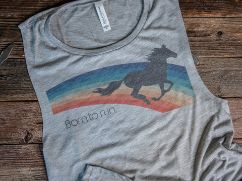 Made In Usa | Printed Muscle Tank | Heather Grey | Born To Run
