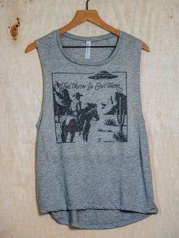 Made In Usa | Printed Muscle Tank | Heather Grey | The Truth is Out There