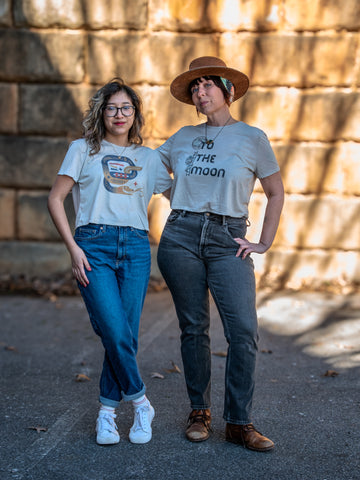 Handprinted T-shirt | Camp Blue | Manifest that Shit | Oatmeal |  Flowy Crop