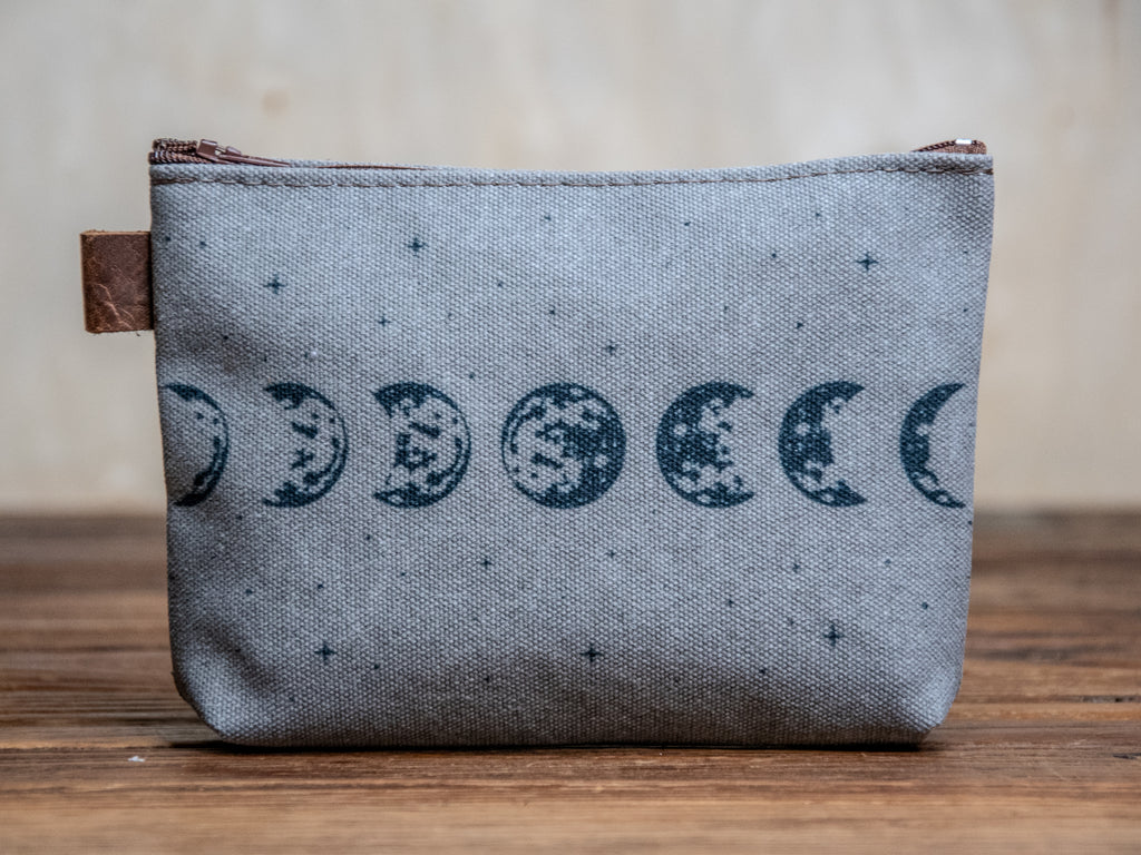 Moon Phases | Hand printed MEDIUM Canvas Pouch