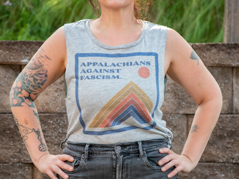 Made In Usa | Printed Muscle Tank | Heather Grey | Appalachians Against Fascism