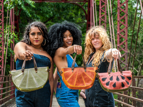 LIMITED | Handmade Leather Tote Bag | Curved Bowler | Orange Slice Bag | Fruit Basket Series
