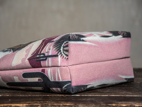Ready to Ship | Canvas and Leather Tote Bag Cowgirl | Handprinted | In Blue + Camp Blue collab