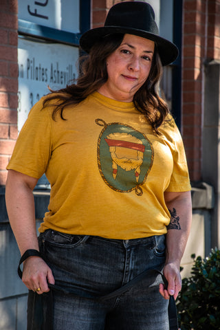 Handprinted T-shirt | Camp Blue | Willie  | Unisex Tri-Blend Mustard Tee