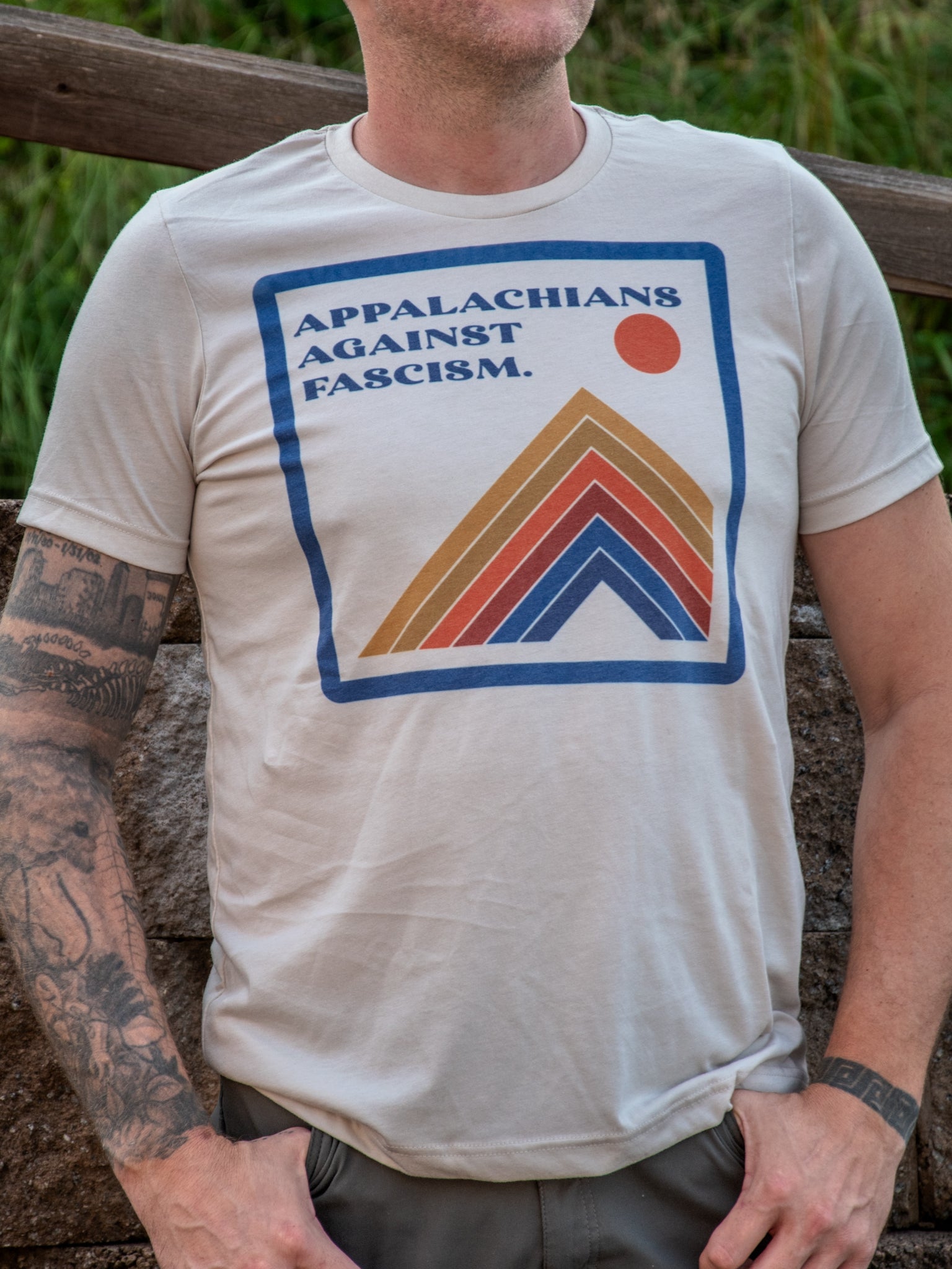 Made in USA | T-shirt | Unisex | Appalachians against fascism 70's Mountain | Heather Dust