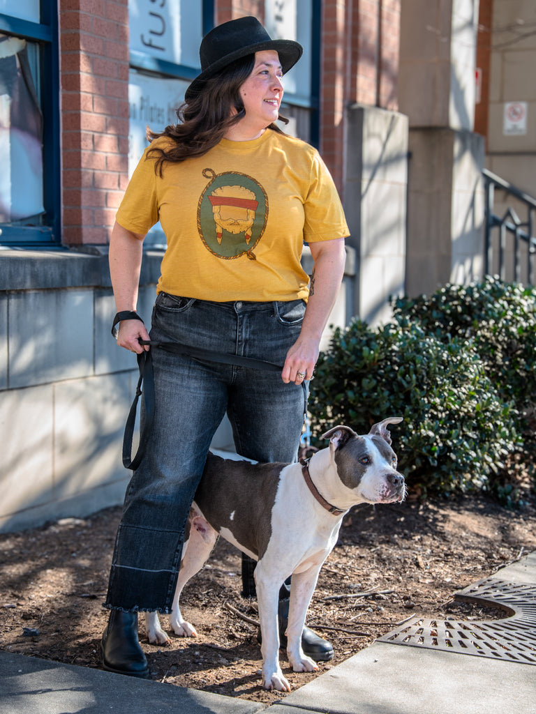 Handprinted T-shirt | Camp Blue | Willie  | Unisex Tri-Blend Mustard Tee