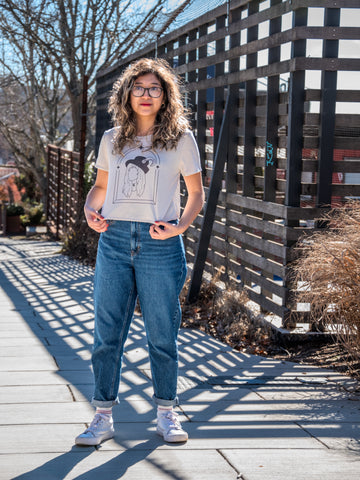 Handprinted T-shirt | Camp Blue | Stevie | Oatmeal |  Flowy Crop