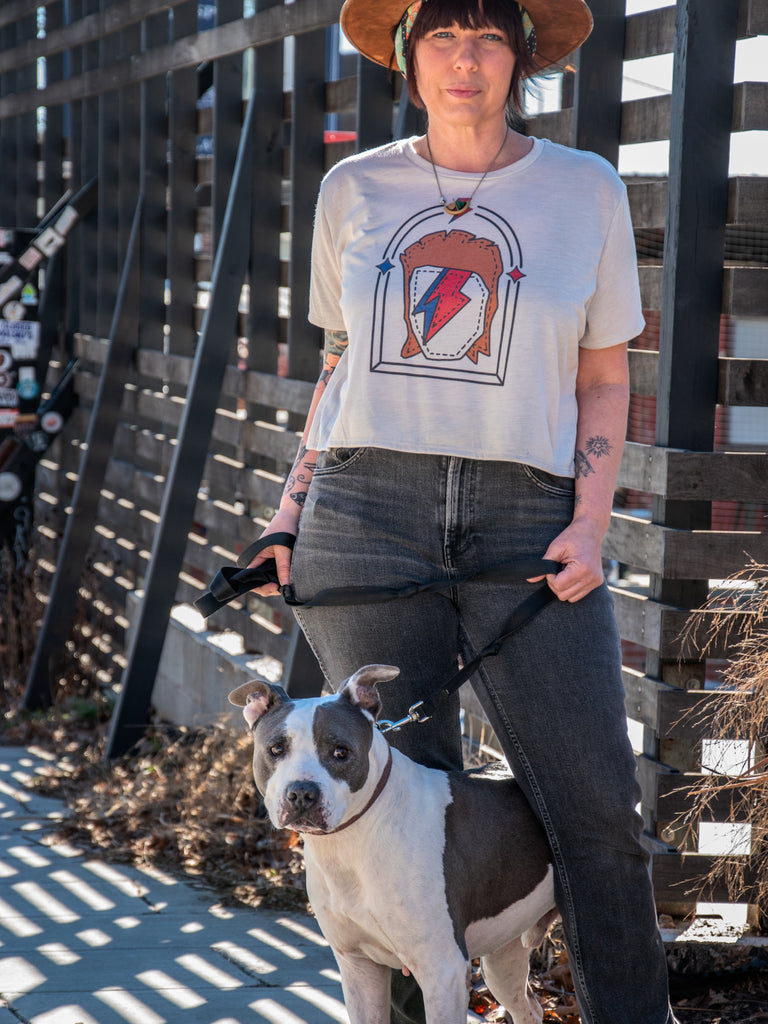 Handprinted T-shirt | Camp Blue | Bowie | Oatmeal |  Flowy Crop