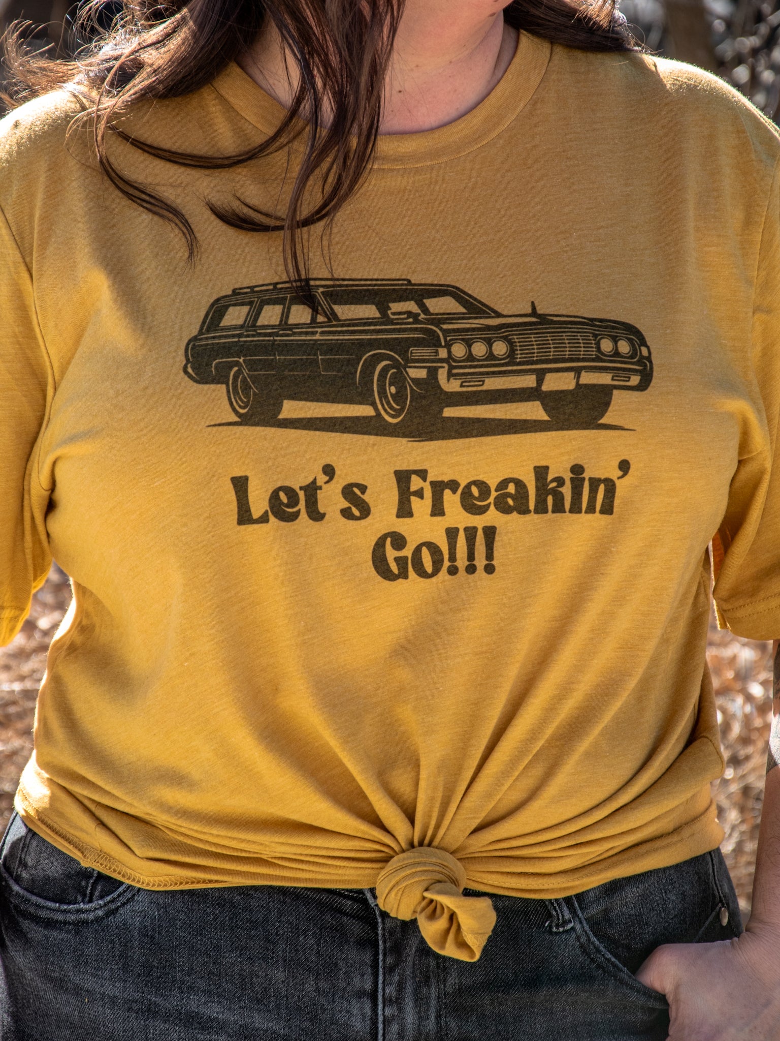 Handprinted T-shirt | Camp Blue | Let's Freaking Goooo!  | Unisex Tri-Blend Mustard Tee