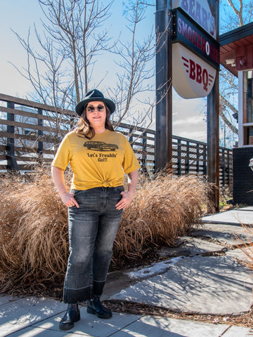 Handprinted T-shirt | Camp Blue | Let's Freaking Goooo!  | Unisex Tri-Blend Mustard Tee