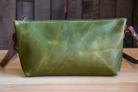 New Moss Green Eco-Tanned Leather Small Batch | The Mini-Zipper Moss Green Bag with Crossbody strap | Limited Edition