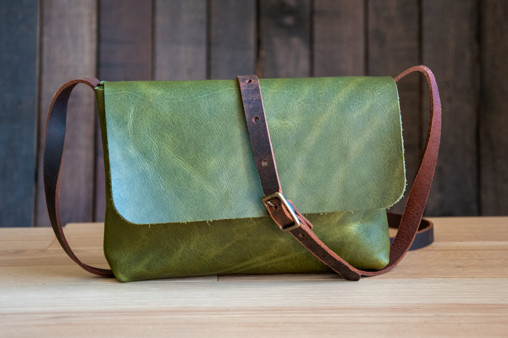 NEW MOSS GREEN ECO-TANNED LEATHER BAG | The Small Leather MOSS GREEN Mini-Satchel Bag | Small Leather bag