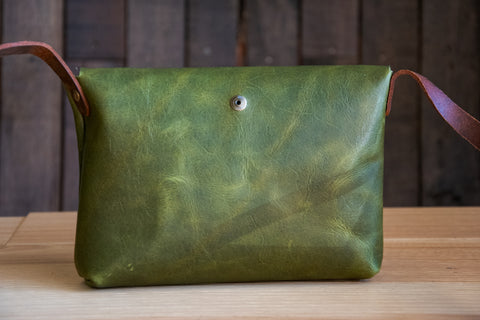 NEW MOSS GREEN ECO-TANNED LEATHER BAG | The Small Leather MOSS GREEN Mini-Satchel Bag | Small Leather bag