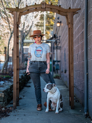 Handprinted T-shirt | Camp Blue | Willie | Oatmeal |  Flowy Crop