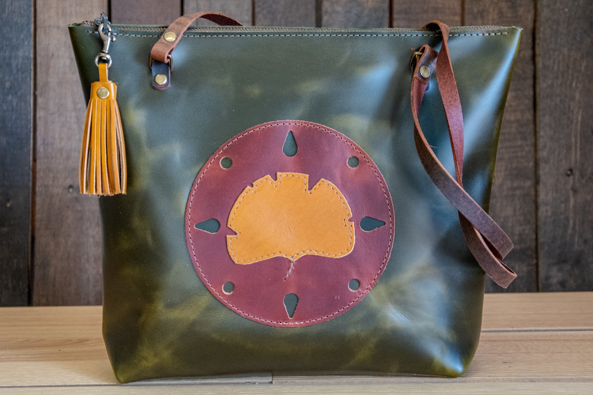 Warehouse sale  | Leather Jade small Ginko Zipper Tote | Only one Available | Holiday 80
