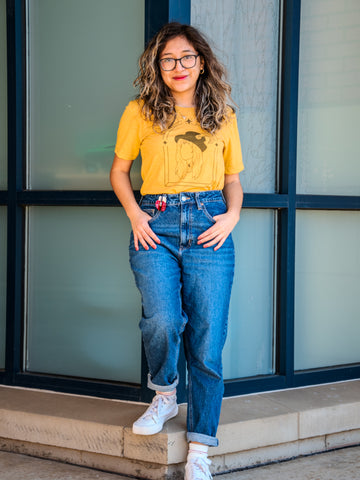 Handprinted T-shirt | Camp Blue | Stevie | Unisex Tri-Blend Mustard Tee