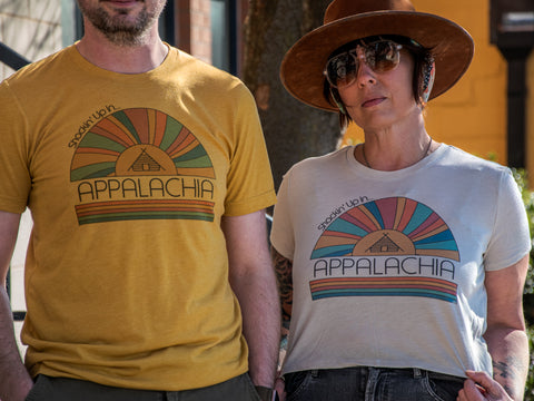 Handprinted T-shirt | Camp Blue | Shackin' Up In Appalachia | Oatmeal |  Flowy Crop