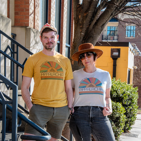 Handprinted T-shirt | Camp Blue | Shackin' Up In Appalachia | Oatmeal |  Flowy Crop