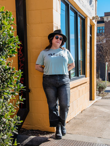 Handprinted T-shirt | Camp Blue | Meh | Dusty Blue |  Flowy Crop