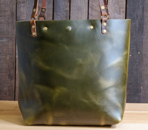 LIMITED EDITION Leather Tote Bag | Icon Collection | Grateful Dancing Bear Mandala Tote | Medium | Jade Green