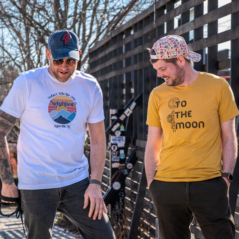 Handprinted T-shirt | Camp Blue | To the Moon! | Unisex Tri-Blend Mustard Tee