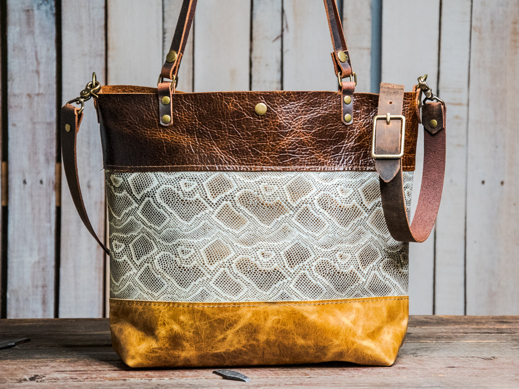 Ready to Ship | One of a Kind | Handmade Leather Tote Bag | Medium Classic | The Della slither tote! | o12