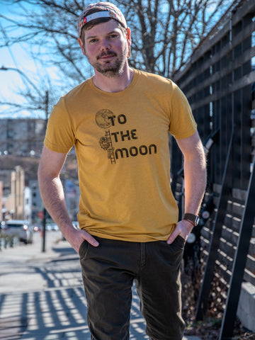 Handprinted T-shirt | Camp Blue | To the Moon! | Unisex Tri-Blend Mustard Tee