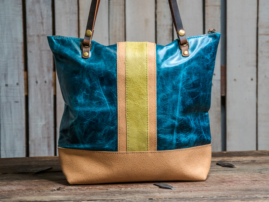 Ready to Ship | One of a Kind | Handmade Leather Tote Bag | Large North South Krista Colorblock! | o9