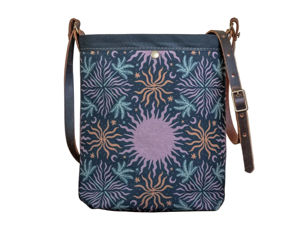 SMALL Canvas and Leather Tote Bag | Handprinted | Falling off the Moon