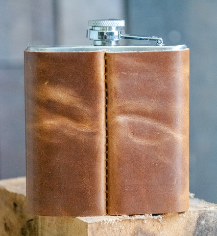 Custom Photo Hip Flask with Leather Sleeve