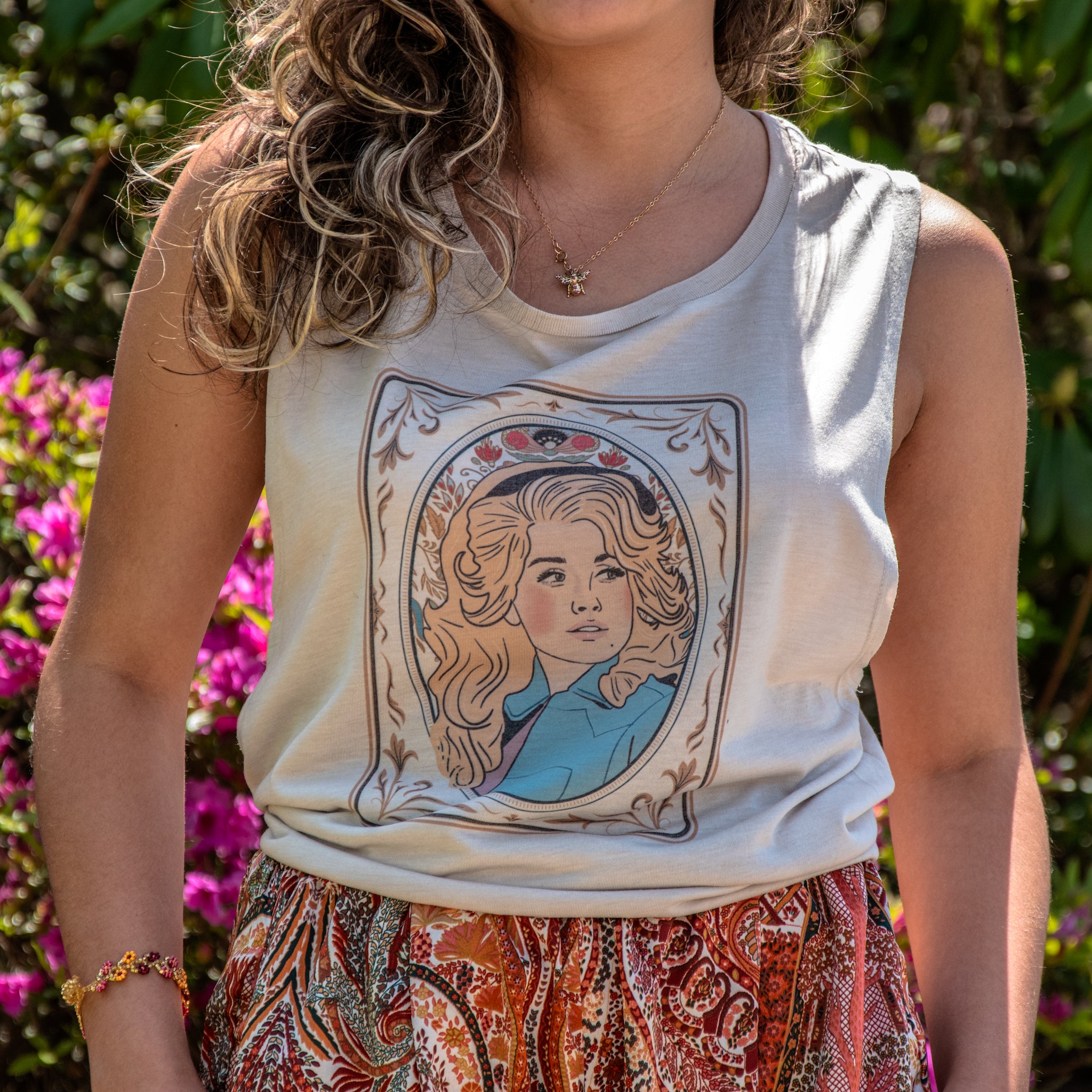 Hand printed Tank | Dolly | Flowy Scoop Oatmeal Tank | Camp Blue