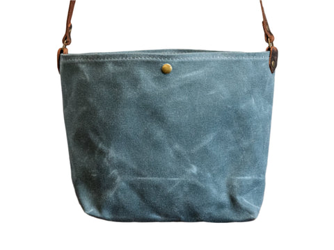 Closeout Sale | ready to ship  | SMALL minimalist Waxed Canvas tote | SLATE | Snap| Unlined