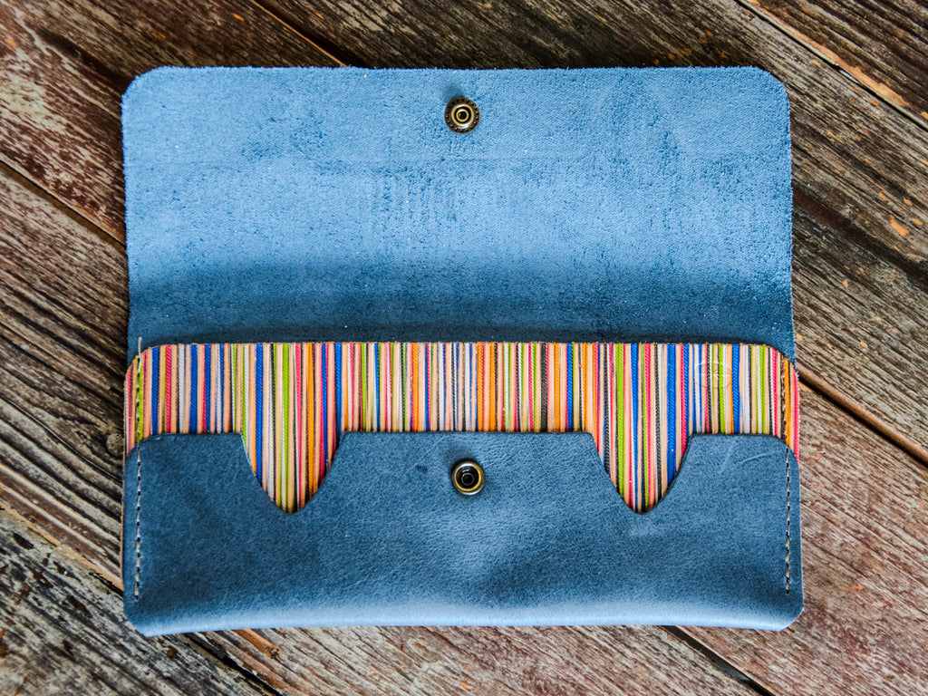 Dusty Blue Leather Wallet | One of a Kind | Pocketbook | two tone | Ready to Ship | QB