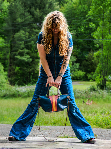 The In Blue Wonder Woman Bag | Curved Bowler | Two Colorways | Crossbody leather handmade bag