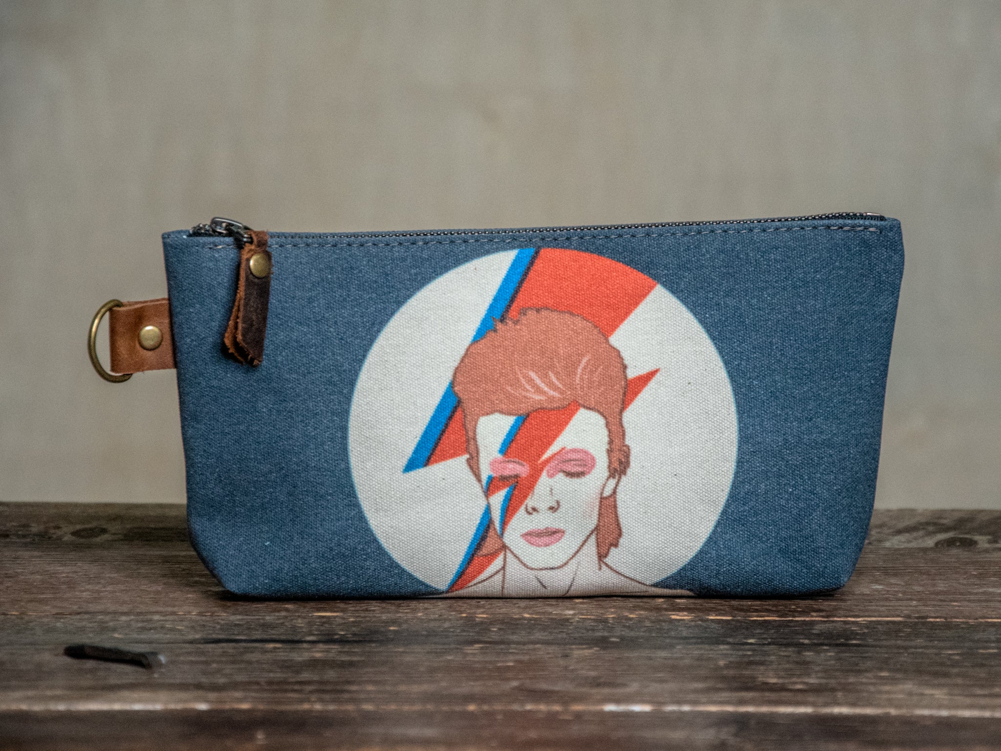 Ready to Ship | Bowie | Hand Printed Canvas Everyday Pouch | Camp Blue