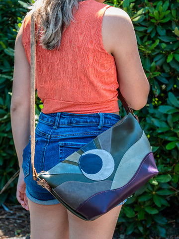 Handmade Leather Tote Bag | Curved Bowler | Midnight Moon