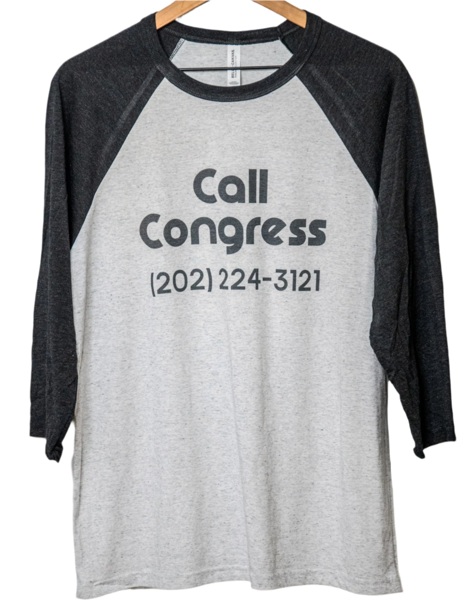 Handprinted T-shirt | Call Congress | Unisex Tri-Blend Ragland | Camp Blue