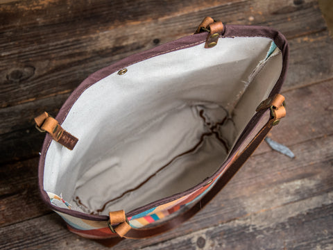 Canvas and Leather Tote Bag Fruit | Handprinted | In Blue + Camp Blue collab
