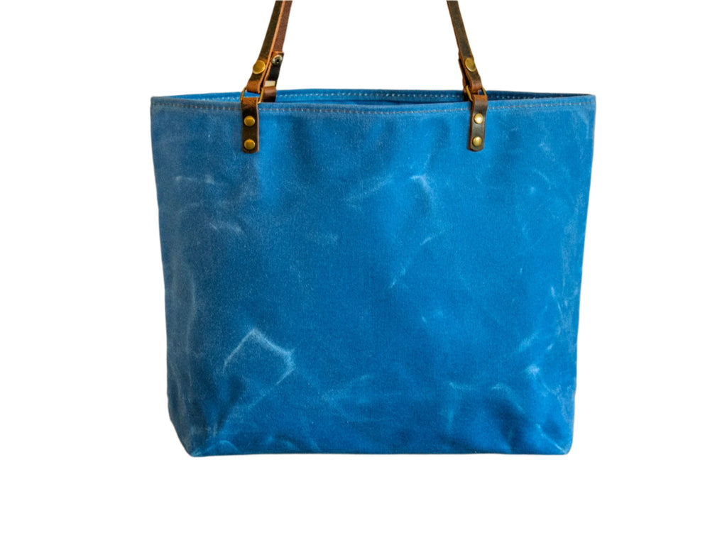 Handmade Waxed Canvas Bag | Large Classic | farmers market tote | Ocean Blue