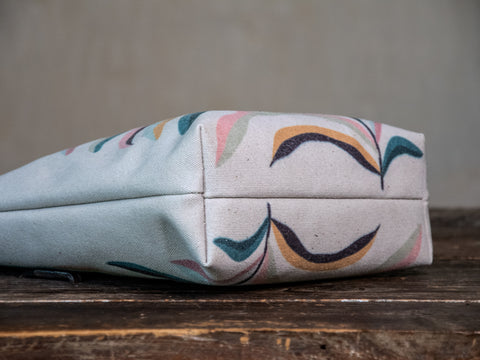 Ready to Ship | SMALL Canvas and Leather Tote Bag Fern  | Handprinted | In Blue + Camp Blue collab