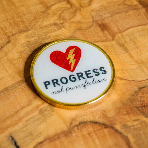 Challenge Coin | Affirmation Coin | Glum Lot Press | Progress Not Purrrfection