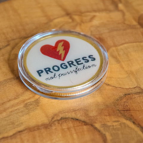 Challenge Coin | Affirmation Coin | Glum Lot Press | Progress Not Purrrfection